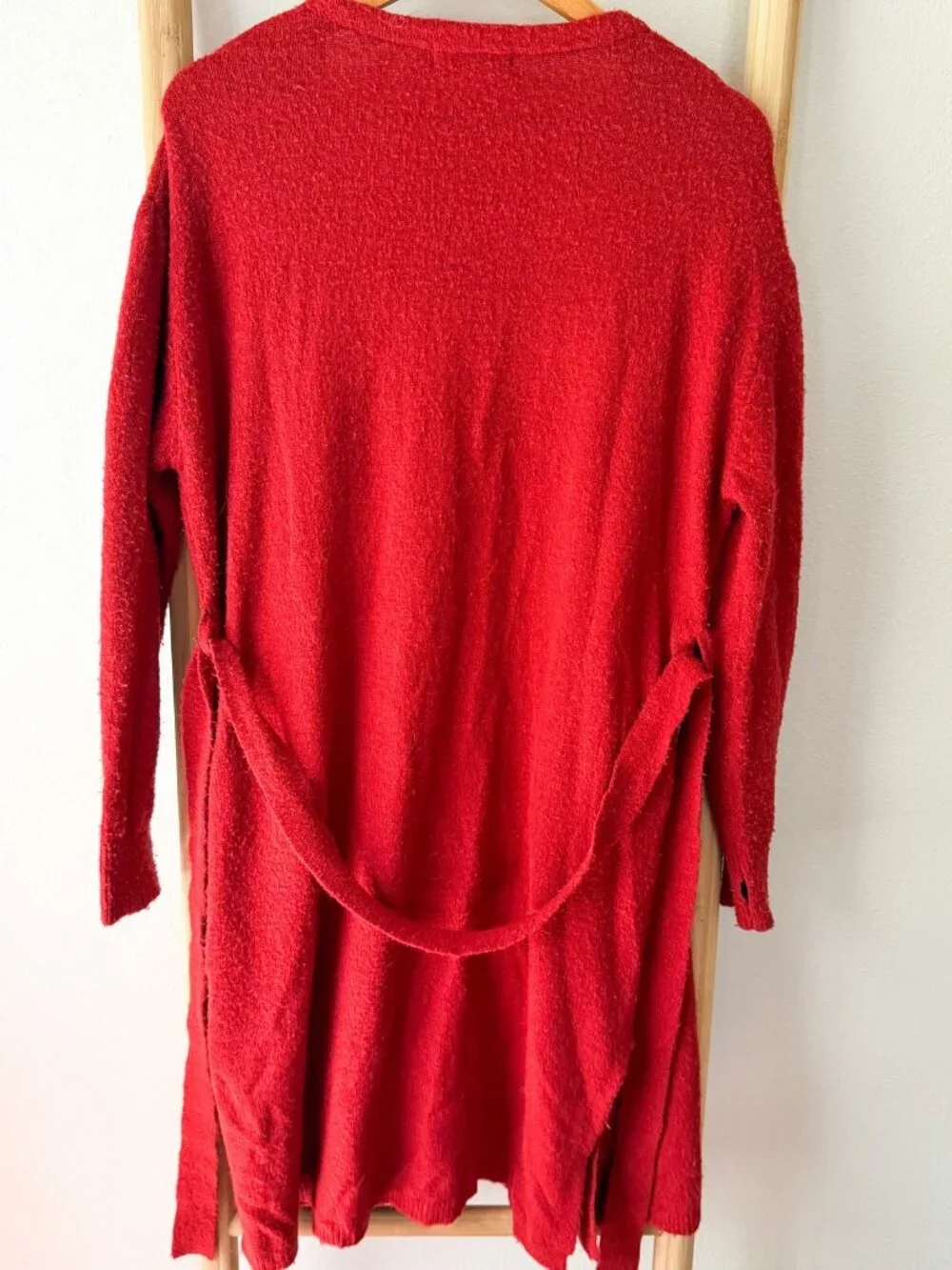 Moussy Red Knit Robe Longline Belted Cozy Lounge Women’s One Size OS - Picture 7 of 7